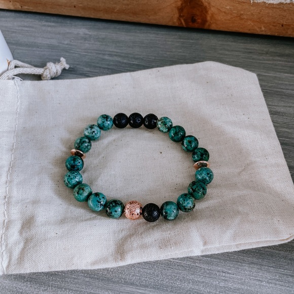 Gemstone Bracelet- African Turquoise + Lava Stone - Picture 2 of 2